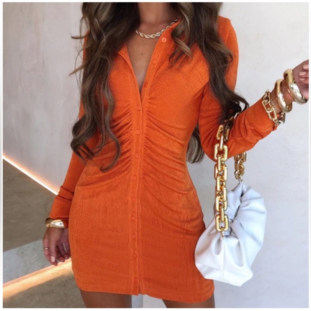 Babyboo Fashion Women's Rust Long Sleeve Dress